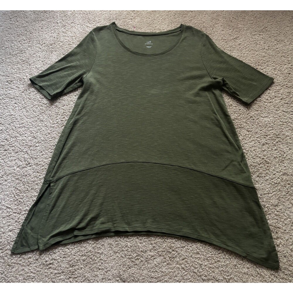 J.Jill Women’s Green Pima Scoop Neck Elbow Sleeve Tee Tunic Blouse Shirt Size M